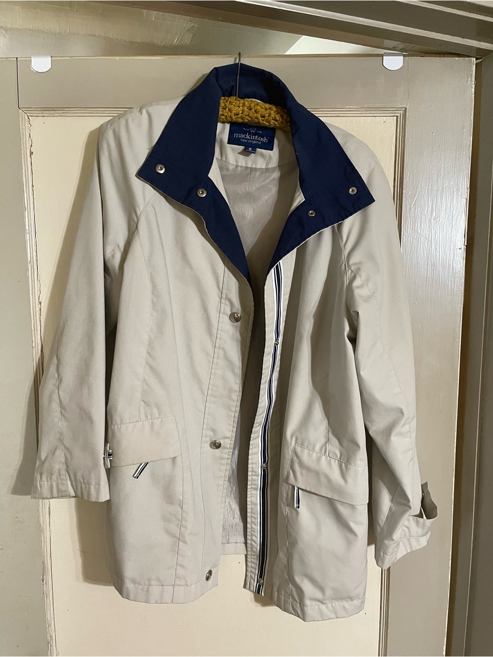 Mackintosh Cream Raincoat with Navy Trim - Women's Jacket